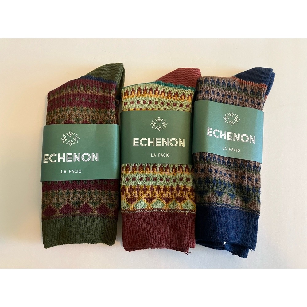 Echenon Calf Socks Women 9-11 Multicolor New Fall Rustic Pattern C351